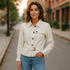 NWT Talbots White 100% Linen Utility Jacket Coat Military Style Womens Size 6